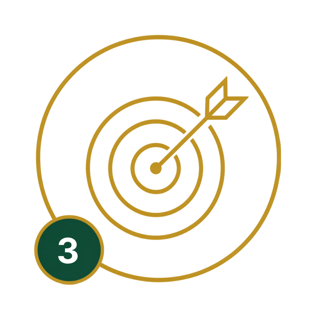 Icon of a target with an arrow hitting the center and the number 3 in a circle.