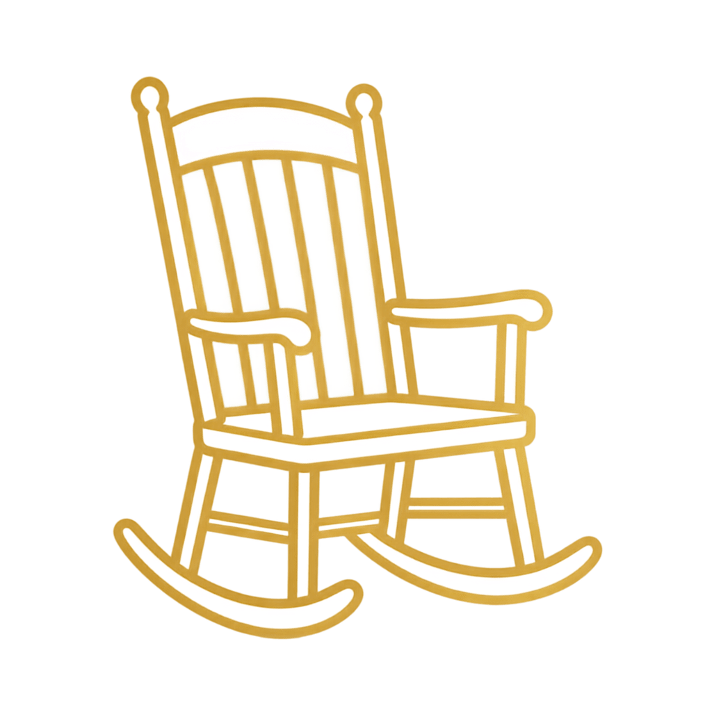 Illustration of a wooden rocking chair with a simple design.