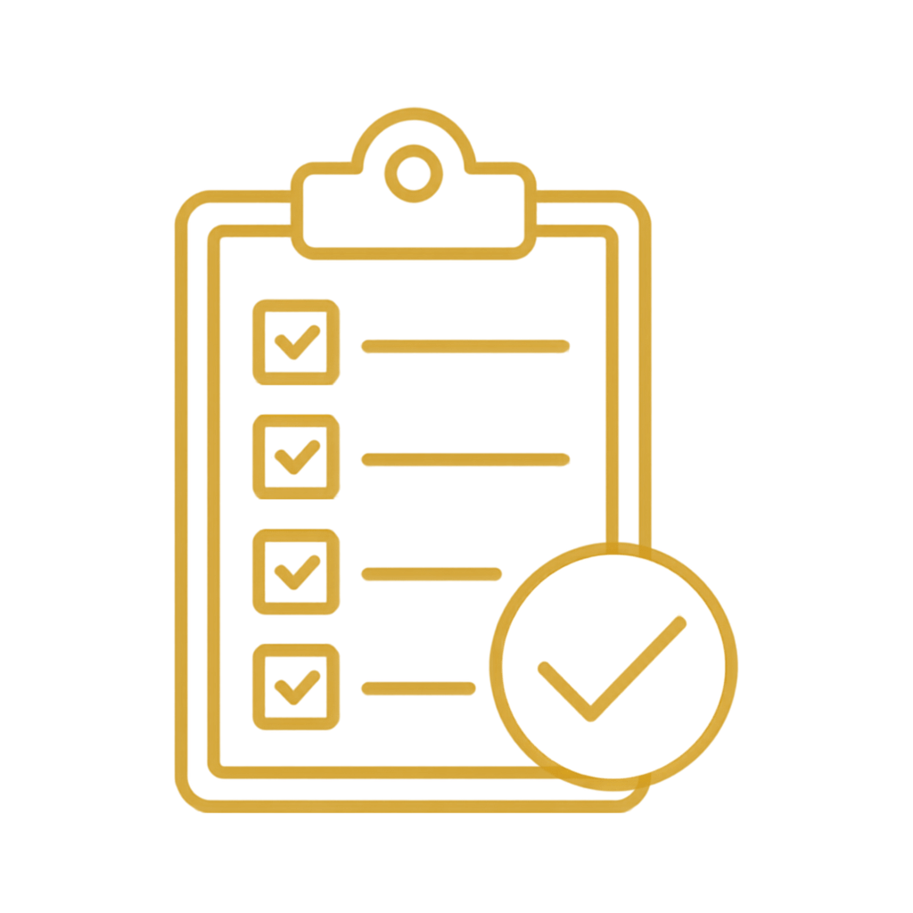 Illustration of a clipboard with checkboxes and a checkmark symbol.