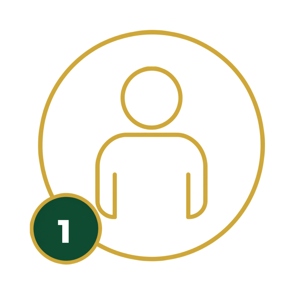 Graphic of a person icon inside a circle with a green number one below it.